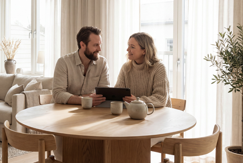 Stel kijkt op laptop naar NVM-protocol Transparant Bieden Woonruimte